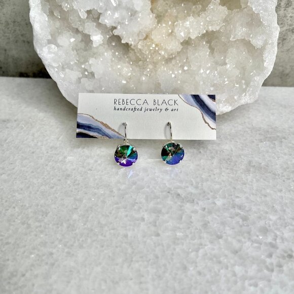 Preciosa Crystal Rivoli Drop Earrings Clear Rhinestone Silver Accent - Picture 3 of 4